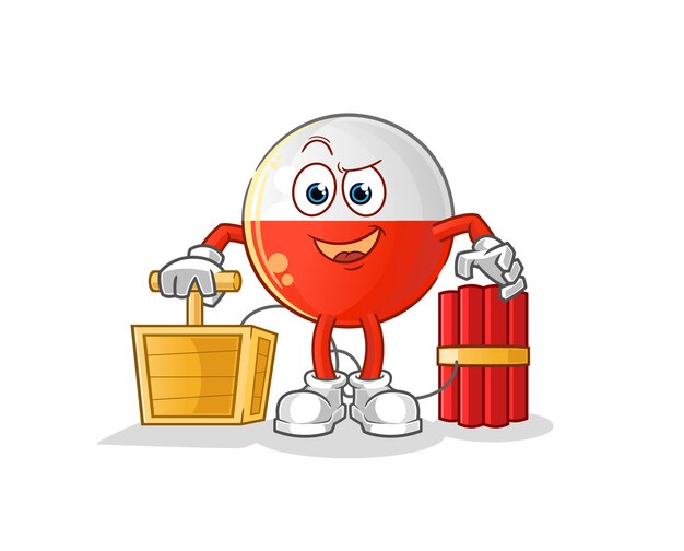 Polen-Flagge, die Dynamitzünder hält. Cartoon-Maskottchen-Vektor