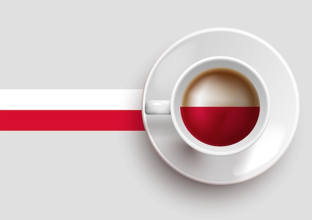 Polen-flagge mit einer leckeren kaffeetasse auf der draufsicht