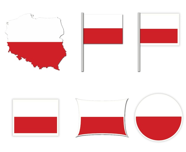 Polen-Flaggen auf vielen Objektillustrationen