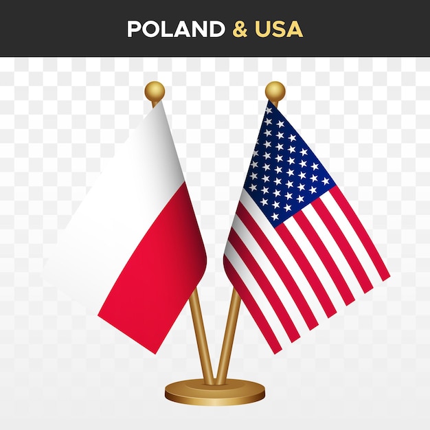 Vektor polen gegen usa vereinigte staaten amerika fahnen 3d-steh-schreibtisch-flagge polens vektor-illustration