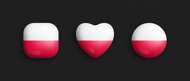 Polen, offizielle nationalflagge, 3d-vektor, glänzende symbole, isoliert auf dem hintergrund