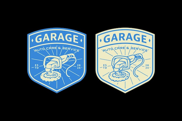 Vektor poliermaschine auto-logo-design für automotive service garage teile und rennunternehmen geschäft