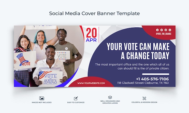 Vektor politische kampagne social media facebook cover banner vorlage premium-vektor
