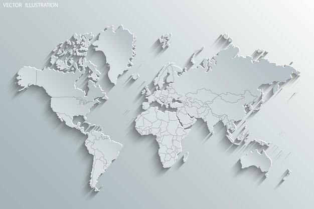 Politische Karte der Welt Graue Weltkarte Länder Weiße Weltkarte Papier Illustration