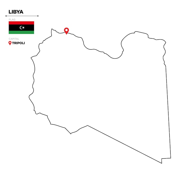 Politische landkarte libyens mit der nationalflagge der hauptstadt tripolis und den grenzen des afrikanischen landes