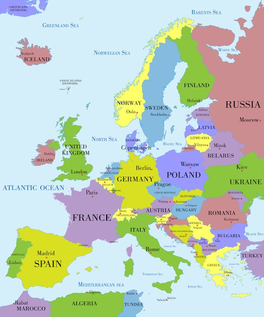 Vektor politische landkarte von europa.