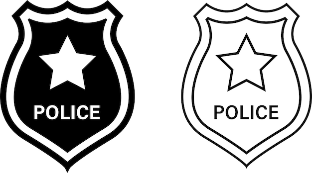 Polizei-abzeichen-symbol. vektor isolierte schwarze und lineare polizei-abzeichen-symbole. stock-vektor. eps 10