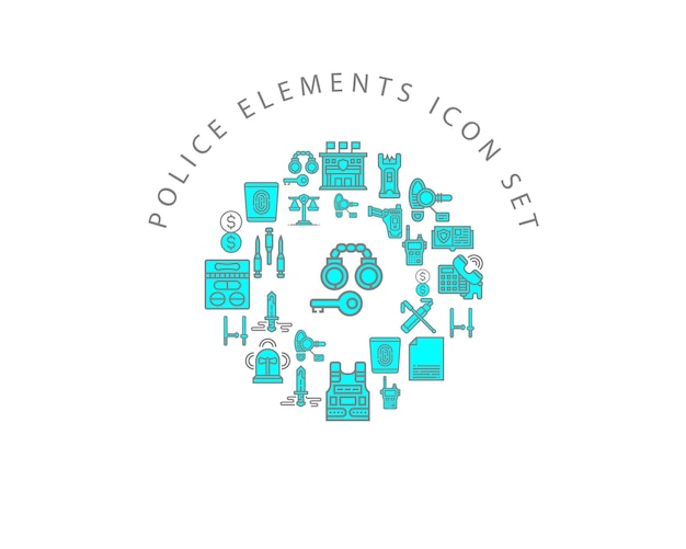Polizei-Elemente-Icon-Set-Design