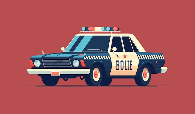 Polizeiauto Poster Vintage-Stil Auto Retro Patrouille Grafiken roter Hintergrund Polizist Sirene Sicherheit Polizei Gesetz Sicherheitskontrolle Stadt Kriminalität Transportkonzept Vektorillustration