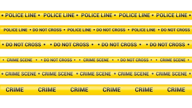 Polizeiband, kriminalitätsgefahrlinie. vorsicht polizeilinien isoliert. warnbänder. satz gelbe warnbänder. vektorillustration auf weißem hintergrund.
