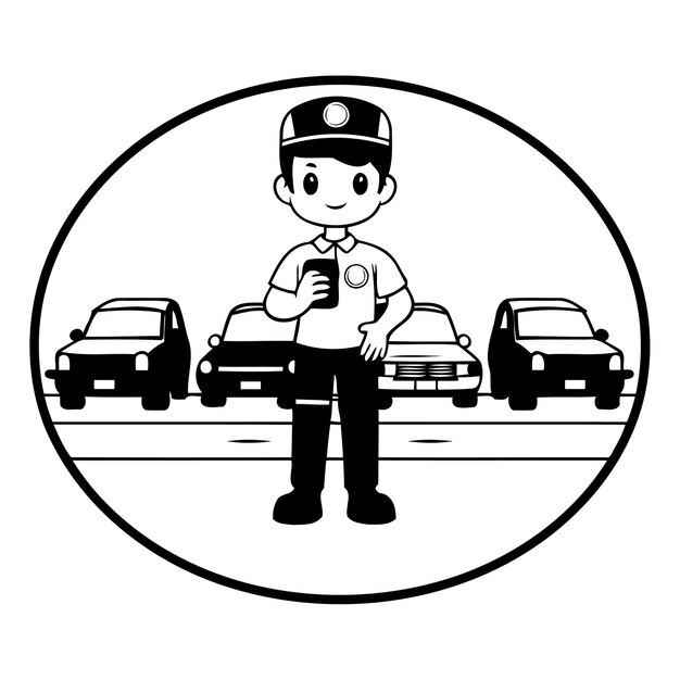Vektor polizist mit auto-symbol vektor-illustration grafik-design vektor-illustration graphic design
