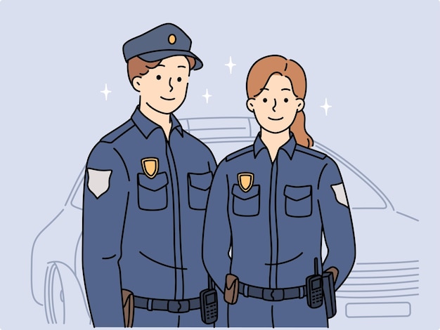 Polizisten in uniform in der nähe von autos