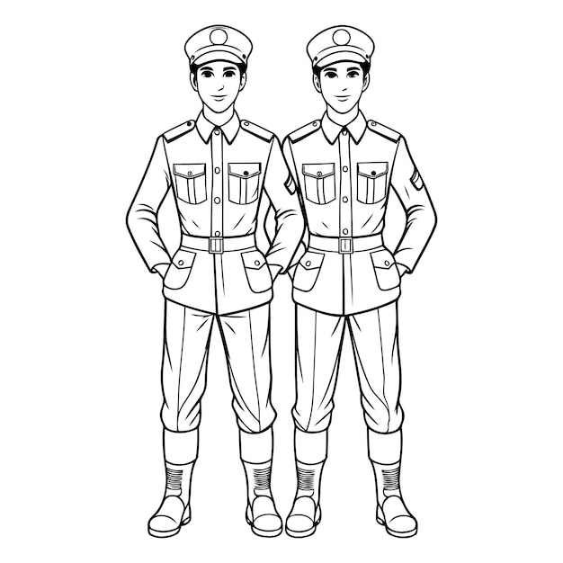 Vektor polizistenpaar avatare zeichentrickfilm vektor-illustration grafikdesign in schwarz-weiß