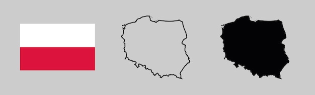Polnische flagge und karte silhouette lineare und schwarze illustration vektor