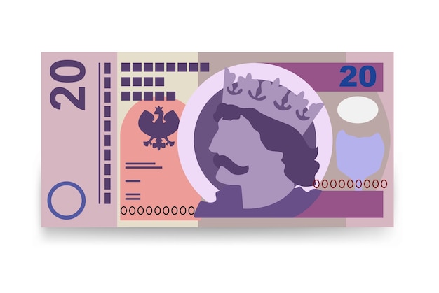 Polnischer zloty-vektor-illustration polen-geldsatz-bündelbanknoten papiergeld 20 pln