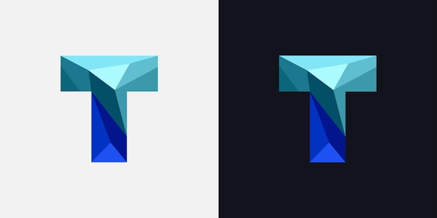 Vektor polygonal t-letter-logo-design mit blauen farbtönen