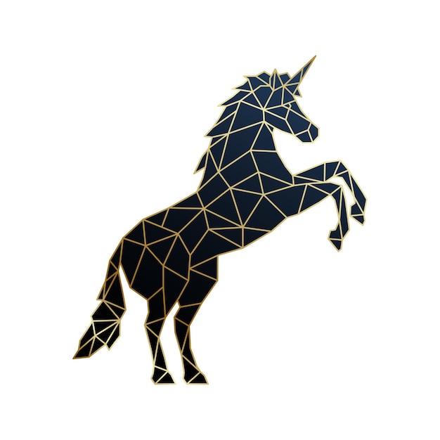 Polygonales goldenes einhorn-emblem