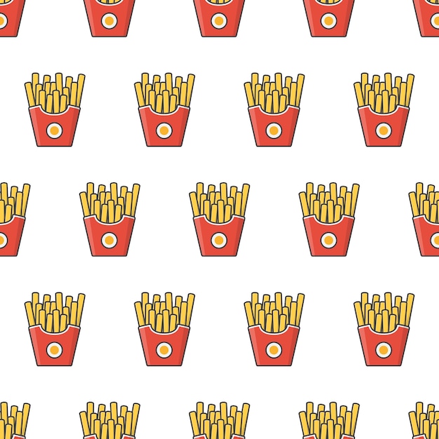 Pommes-frites im pappschachtel-nahtlosen muster. fast-food-box-thema-illustration