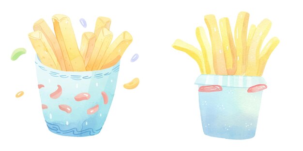 Pommes frites mit aquarell-vektorbild 5