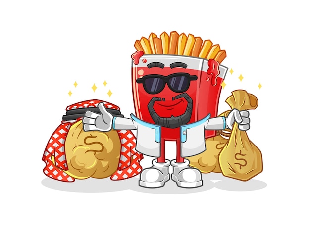 Pommes frites reiches arabisches maskottchen. cartoon-vektor