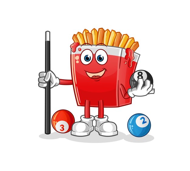 Pommes frites spielt billardcharakter. cartoon-maskottchen-vektor