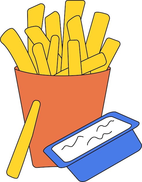 Vektor pommes frites und soße fast-food-illustration im flachen cartoon-stil