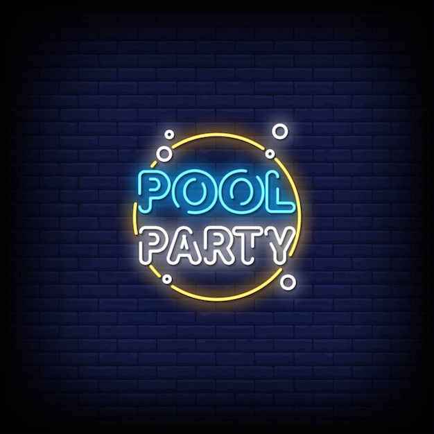 Pool party neon zeichen stil text