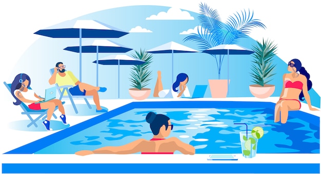 Vektor pool-party-rest-sommerzeitillustration