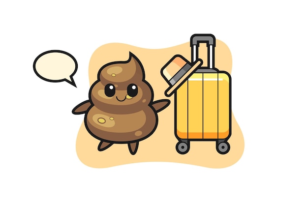 Poop-cartoon-illustration mit gepäck im urlaub