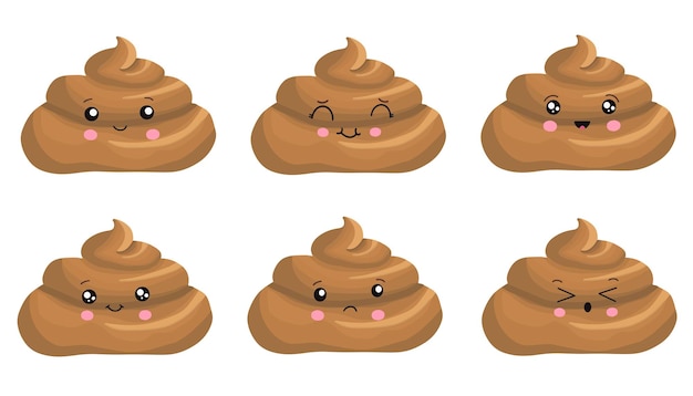 Poop niedlichen lustigen Exkrement Charakter Cartoon Emoticon Set isoliert auf weißem Hintergrund