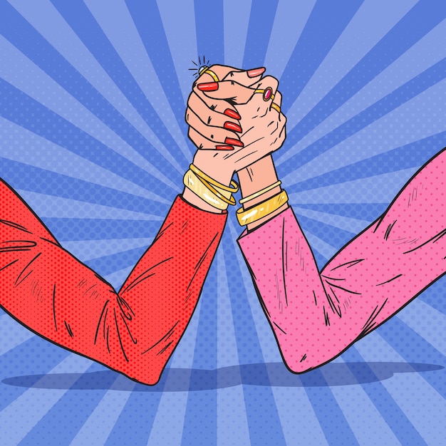 Pop art female hands armwrestling