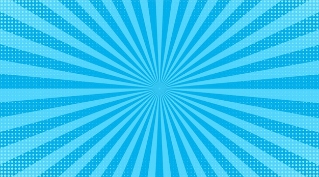 Pop-Art-Halbtonhintergrund. Comic Blue Sunburst-Effekt.