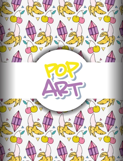 Pop-art-hintergrund mit diamant bananen und kirschen