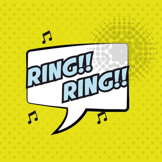 Pop-art-ring-ring blase rede gelben hintergrund