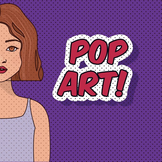 Pop-arten-artvektor-illustrationsdesign der jungen frau