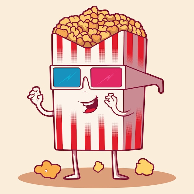 Popcorn charakter. food, filme, cinema design-konzept