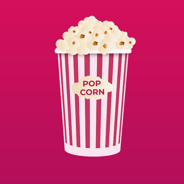 Popcorn ein flatstyle-kino-symbol ein leichter snack eine große rot-weiß gestreifte schachtel vektor-illustration