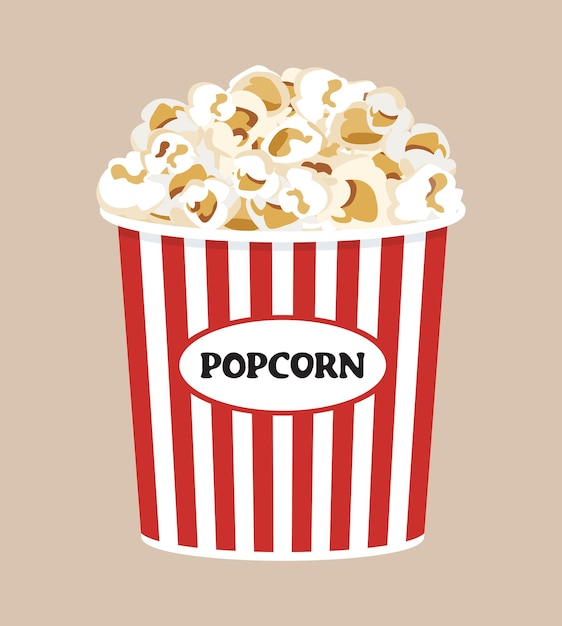 Popcorn in gestreiften Eimer, Fastfood zum Kinobesuchen
