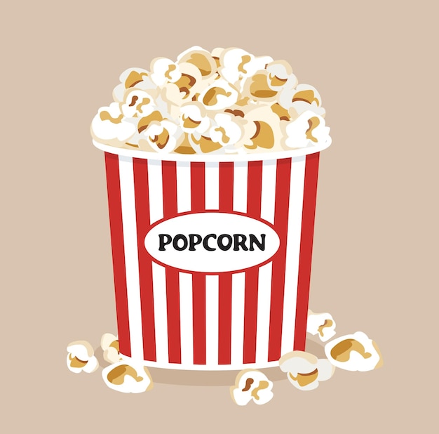 Popcorn in gestreiften Eimer, Fastfood zum Kinobesuchen