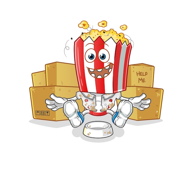 Popcorn-kopf-cartoon-obdachloser-charakter-cartoon-maskottchen-vektor