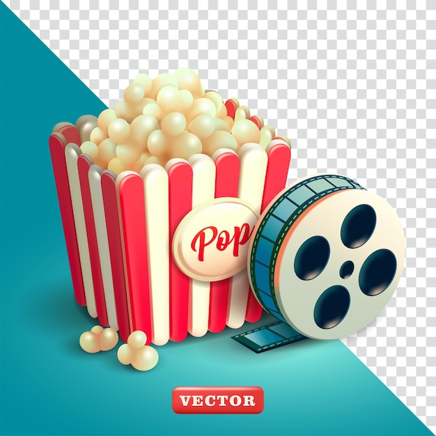 Popcorn und Filmrollen 3D-Vektoren geeignet für Filmveranstaltungen und Designelemente