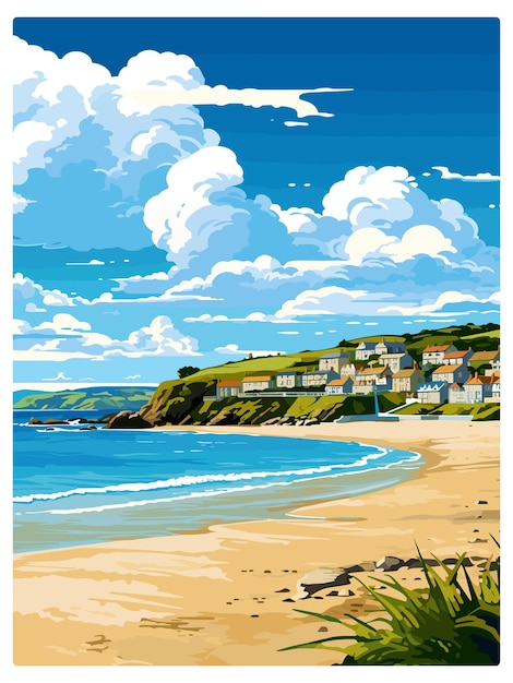 Vektor porth cornwall vintage reiseposter souvenir postkarten porträtmalerei wpa-illustration