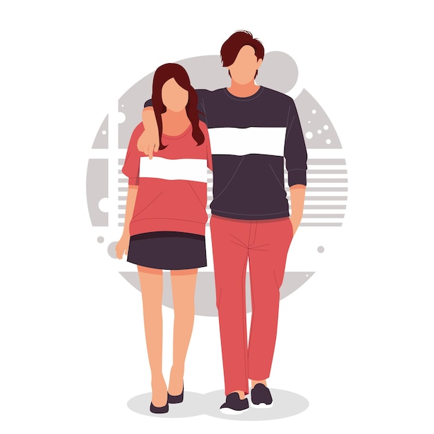 Porträt des romantischen Paares für Valentinstag, flaches Designkonzept. Illustration