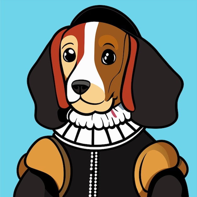 Vektor porträt eines hundes, der eine historische militäruniform trägt, handgezeichnetes flaches stilvolles cartoon-aufkleber