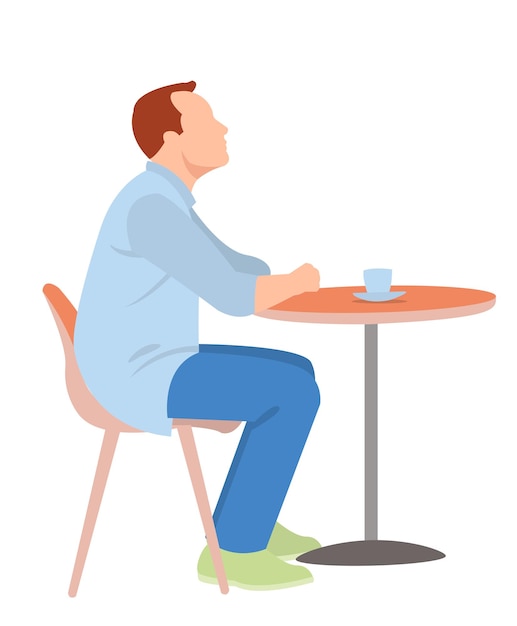 Vektor porträt eines mannes, der in einem café im freien kaffee trinkt
