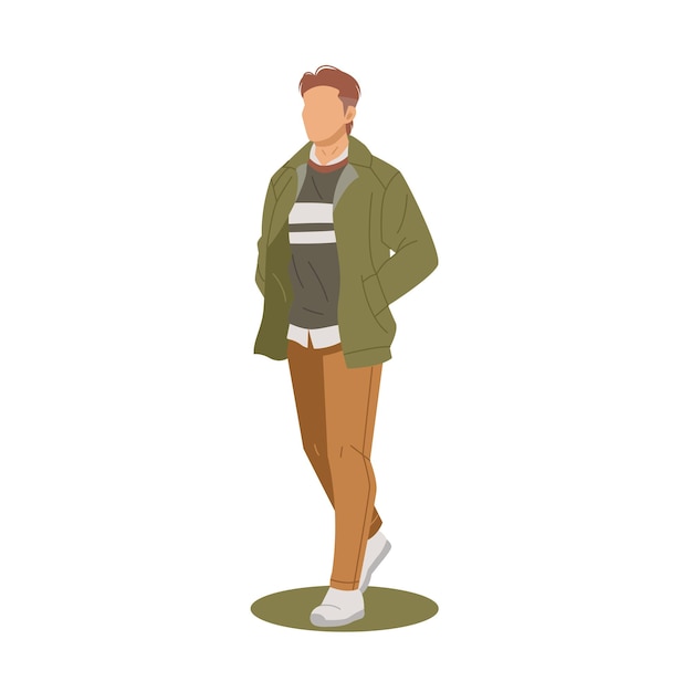 Porträt eines Mannes in stilvollen Outfits, flaches Design