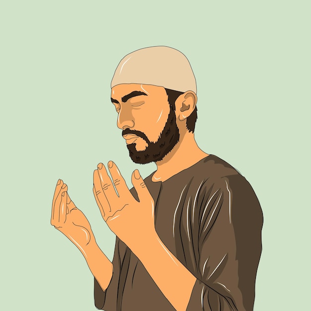 Vektor porträt eines muslimischen mannes, der in cartoon-vektorzeichnung betet