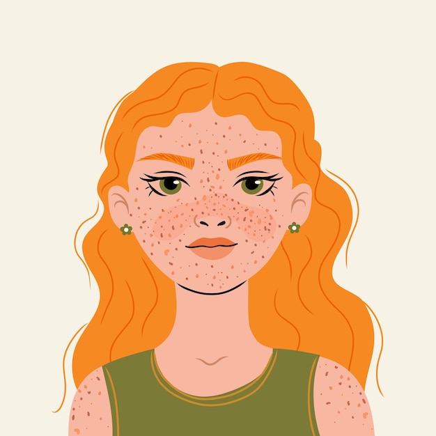 Porträt eines schönen Mädchens mit Freckles und roten lockeren Haaren Vektorillustration isoliert