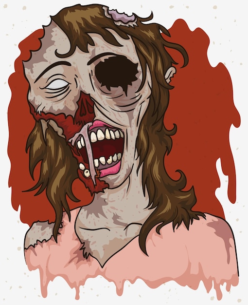 Vektor porträt mit verwesenden weiblichen zombies im cartoon-stil