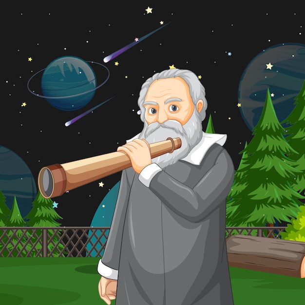 Vektor porträt von galileo galilei im cartoon-stil